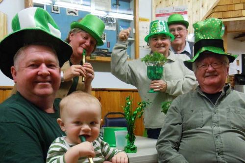 Jeff Donnelly, 11-month-old Dominiq Brown, Kathleen White, Lillian and Wayne Sheppard and Guy Cooke, just a few of the revelers at the Sharbot Lake Legion's St. Paddy's Day celebrations